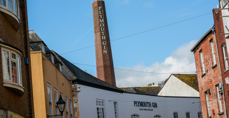 The outside of the famous Plymouth Gin building on The Barbican